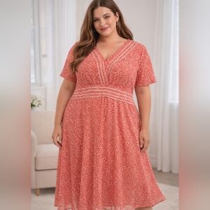 🌸 Coral Floral Midi Dress – Size 20W – Gently Used 🌸